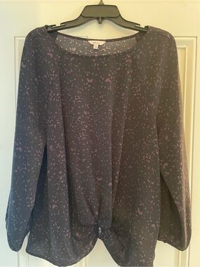 Reitmans Black and Lavender Printed Tie-Front Blouse